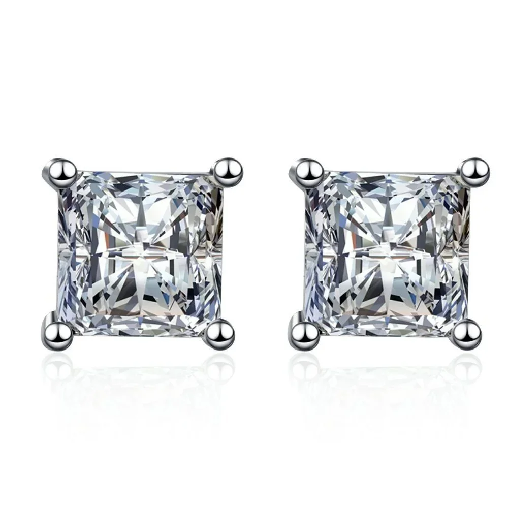 Certified 4ct. t.w. Diamond Moissanite Princess Cut Stud Earrings NEW